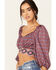 Image #2 - Beyond The Radar Women's Border Print Tie Back Top, Purple, hi-res