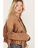 Saints & Hearts Women's Faux Suede Cropped Fringe Jacket, Tan, hi-res