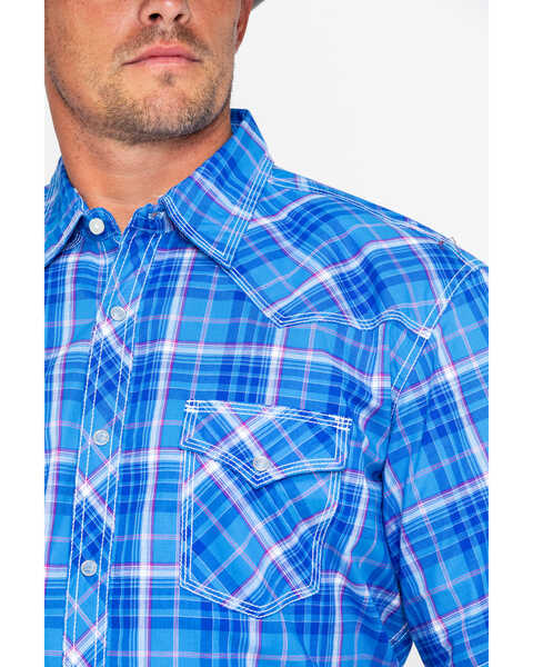 Image #4 - Wrangler 20X Men's Competition Advanced Comfort Plaid Print Short Sleeve Western Shirt , Blue, hi-res