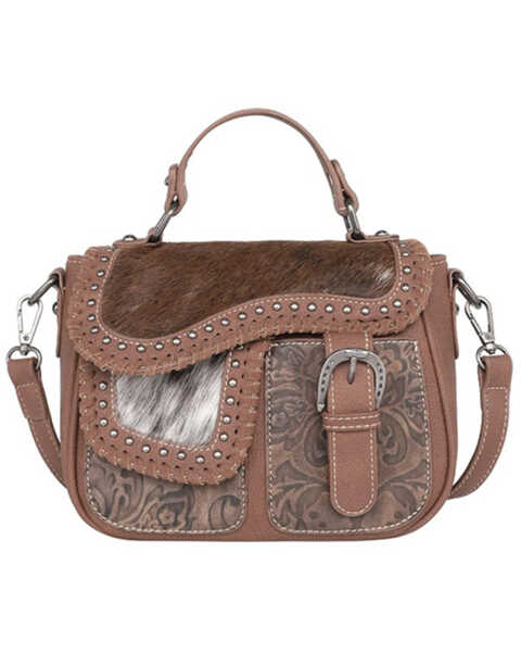 Montana West Women's Trinity Ranch Hair-On Cowhide Saddle Shape Collection Crossbody , Black, hi-res