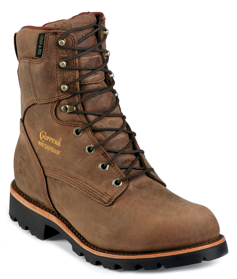 Chippewa Insulated Waterproof 8" Lace-Up Work Boots - Round Toe, Bay Apache, hi-res