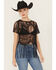 Image #1 - Idyllwind Women's Lace Fringe Short Sleeve Shirt, Black, hi-res