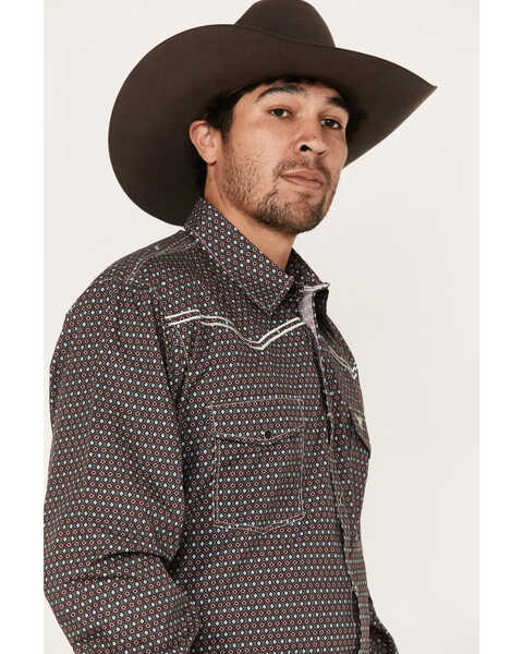 Image #2 - Cowboy Hardware Men's Curvy Diamond Geo Print Long Sleeve Western Snap Shirt, Charcoal, hi-res
