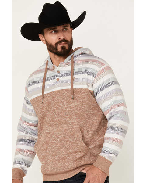 Image #2 - Hooey Men's Jimmy Striped Print Hooded Sweatshirt, Tan, hi-res
