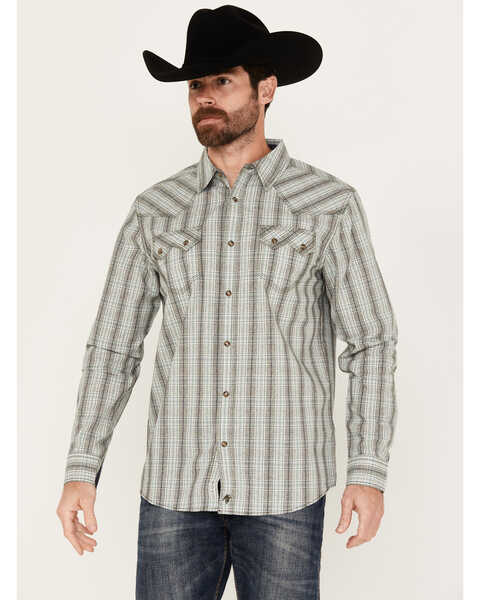 Moonshine Spirit Men's Bourbon Street Plaid Print Long Sleeve Snap Western Shirt, Brown, hi-res
