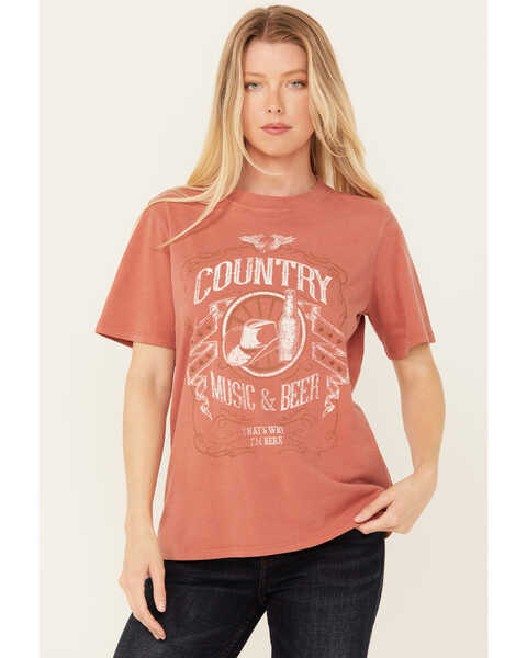 Image #1 - Idyllwind Women's Helen Country Music and Beer Short Sleeve Graphic Tee, Pecan, hi-res