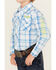 Image #3 - Wrangler Boys' Plaid Print Logo Long Sleeve Snap Western Shirt, Light Blue, hi-res