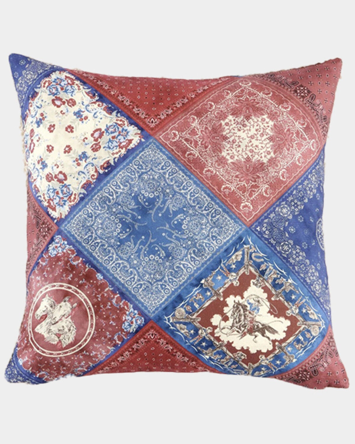 HiEnd Accents Patchwork Bandana Teddy-Backed Pillow, Red, hi-res