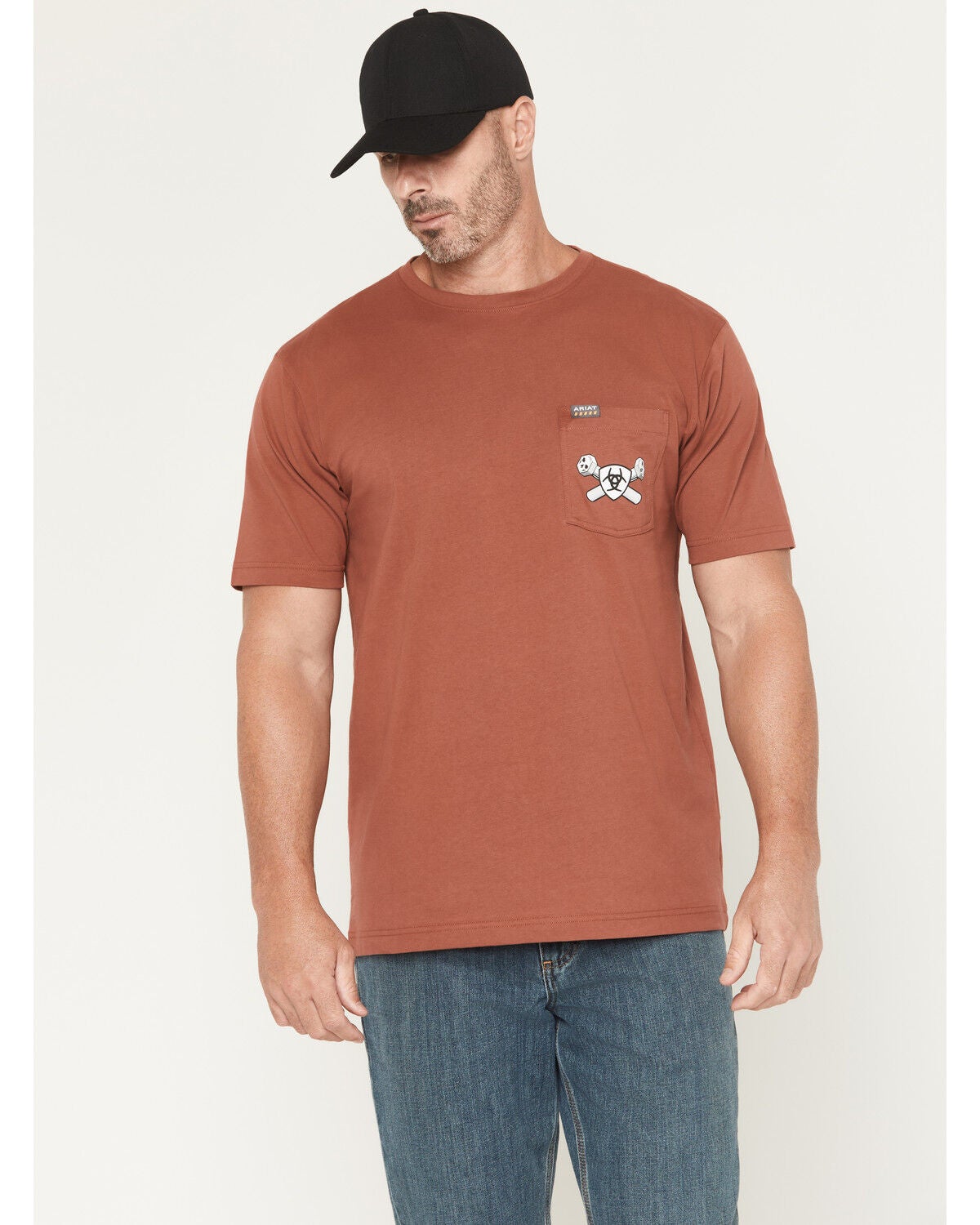 Image #1 - Ariat Men's Rebar Cotton Strong Bolt Skull Short Sleeve Work T-Shirt, Red, hi-res