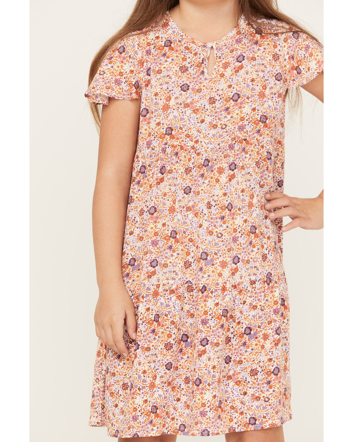 Image #3 - Shyanne Girls' Floral Printed Ruffle Mini Dress, Cream, hi-res