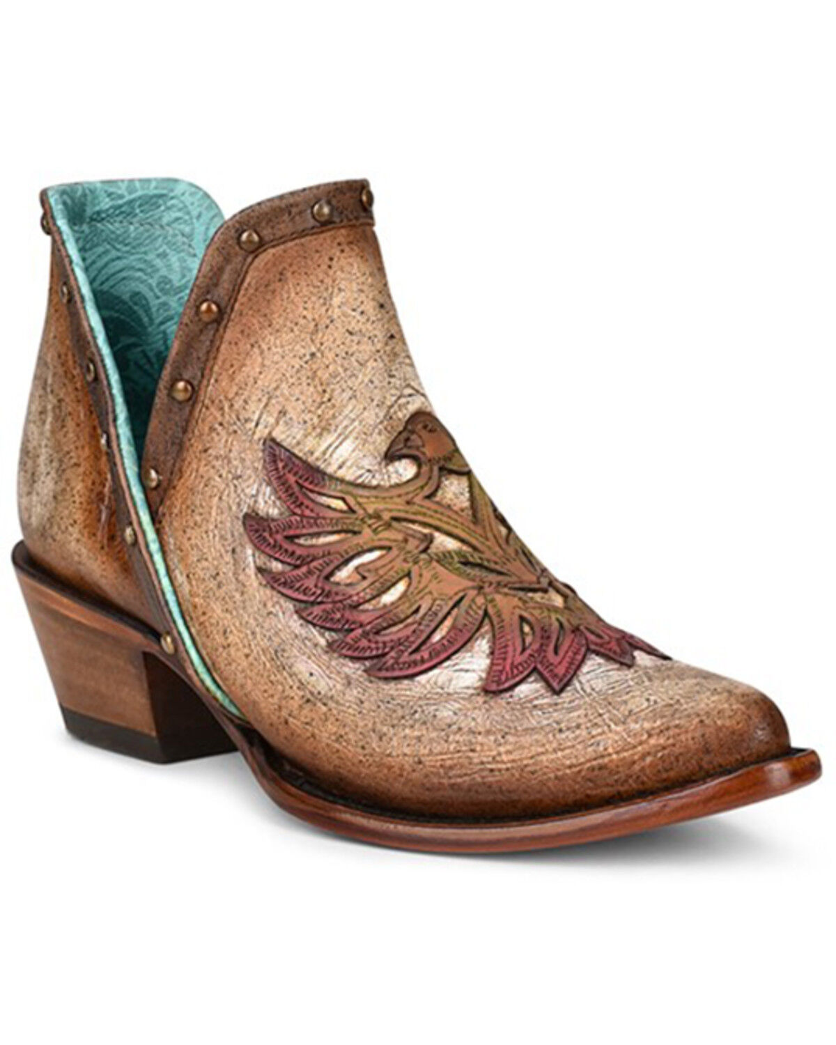 Image #1 - Corral Women's Overlay and Studded Fashion Booties - Round Toe, Tan, hi-res
