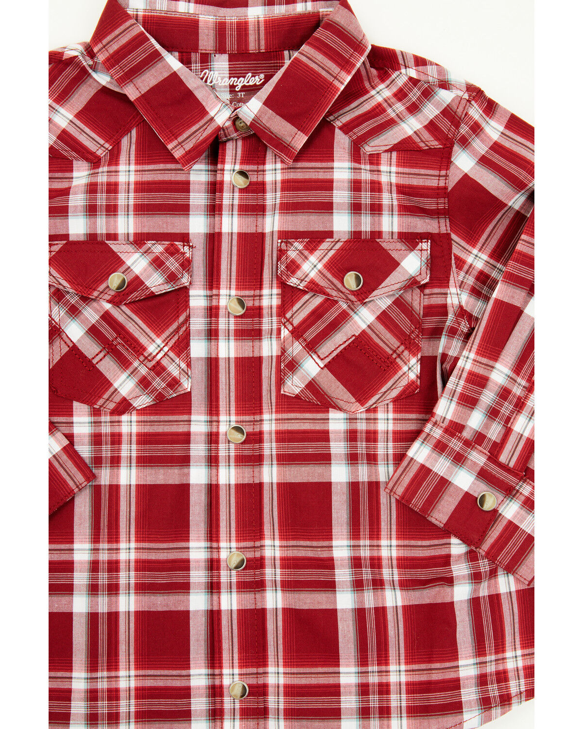 Image #2 - Wrangler Toddler Boys' Plaid Print Long Sleeve Snap Western Shirt, Red, hi-res