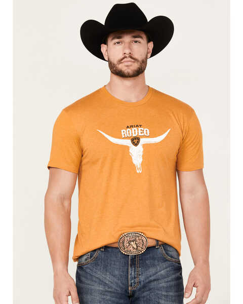 Image #1 - Ariat Men's Rodeo Skull Short Sleeve Graphic T-Shirt, Gold, hi-res