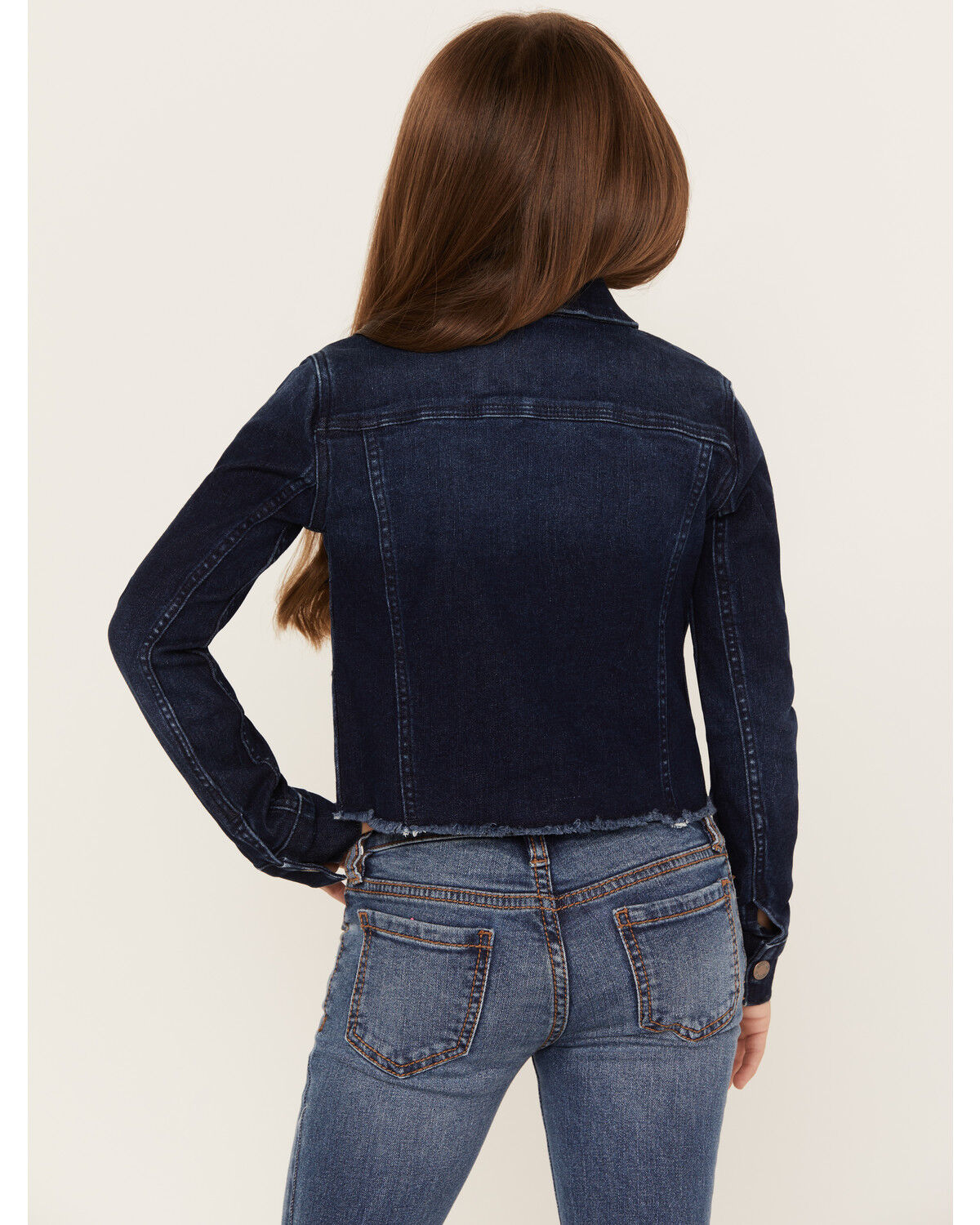 Image #4 - Shyanne Girls' Kent Dark Wash Frayed Denim Jacket, Dark Wash, hi-res