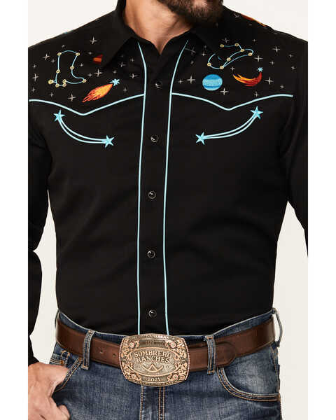 Image #3 - Roper Men's Old West Embroidered Long Sleeve Snap Western Shirt, Black, hi-res