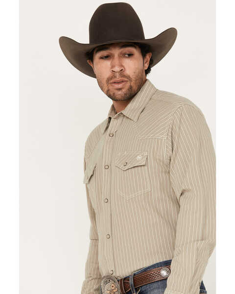 Image #2 - Blue Ranchwear Men's Denim Dobby Striped Long Sleeve Western Pearl Snap Shirt, Cream, hi-res