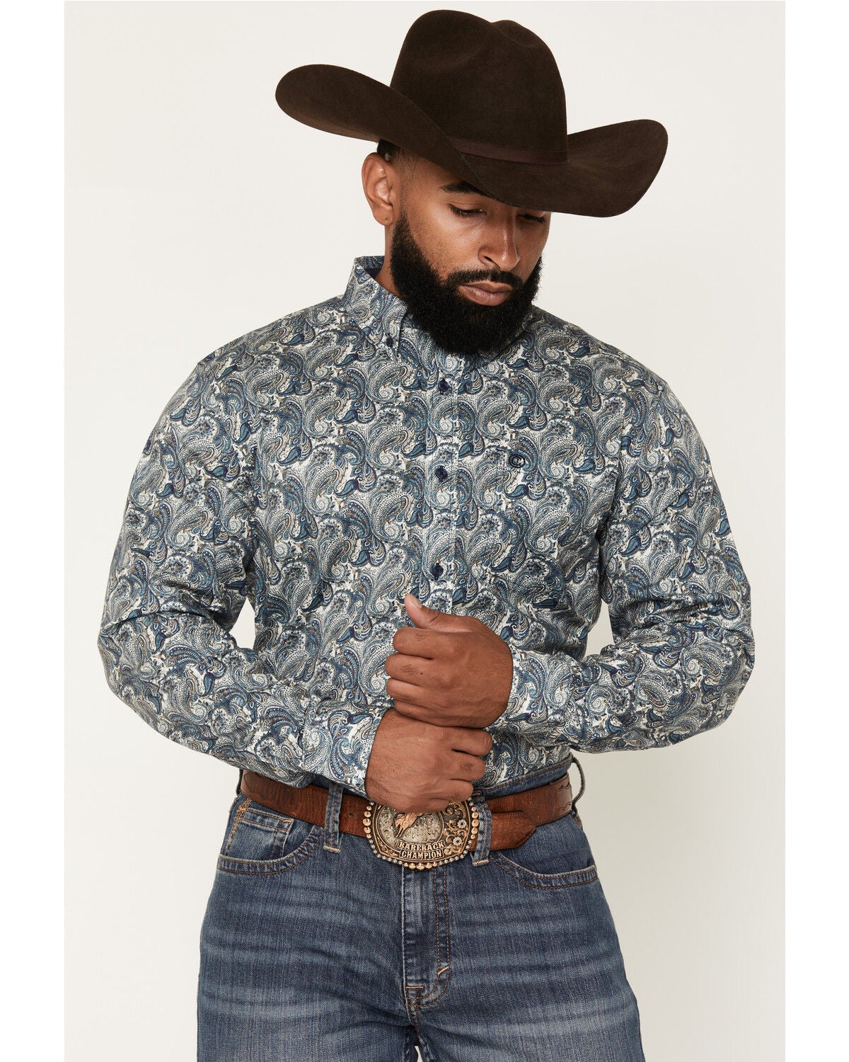 Image #1 - Cody James Men's Lost Resort Paisley Print Long Sleeve Button-Down Stretch Western Shirt - Tall, Blue, hi-res