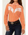 Image #3 - Rock & Roll Denim Girls' Fringe Long Sleeve Pearl Snap Western Shirt, Orange, hi-res