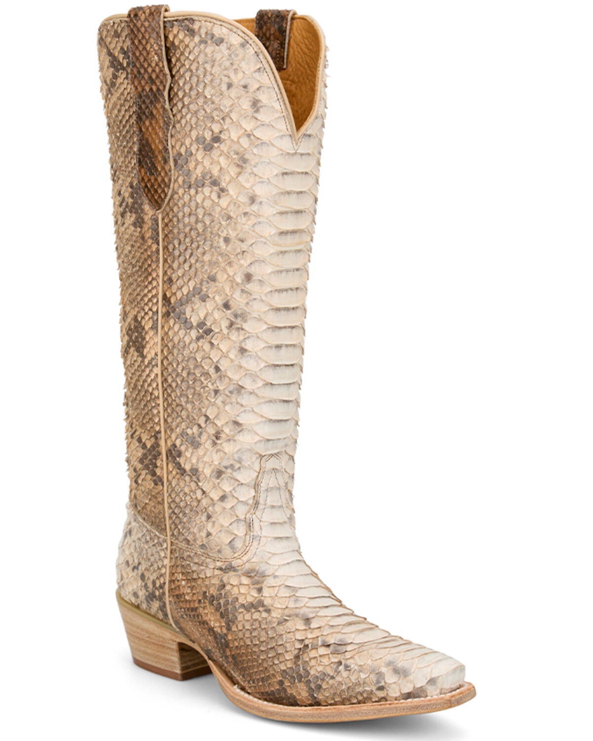 Image #1 - Tony Lama Women's Black Label Exotic Python Tall Western Boots - Snip Toe, Tan, hi-res