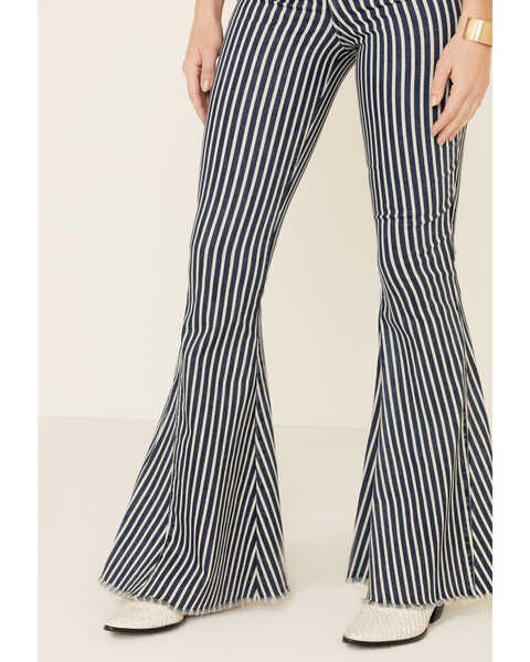 Show Me Your Mumu Women's Berkeley Striped Flare Leg Jeans, Grey, hi-res