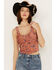 Beyond The Radar Women's Velvet Floral Corset Tank, Rust Copper, hi-res