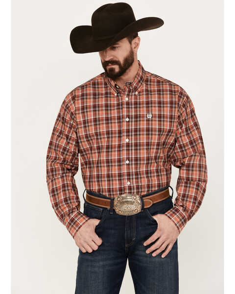 Image #1 - Cinch Men's Plaid Print Long Sleeve Button-Down Western Shirt , Multi, hi-res