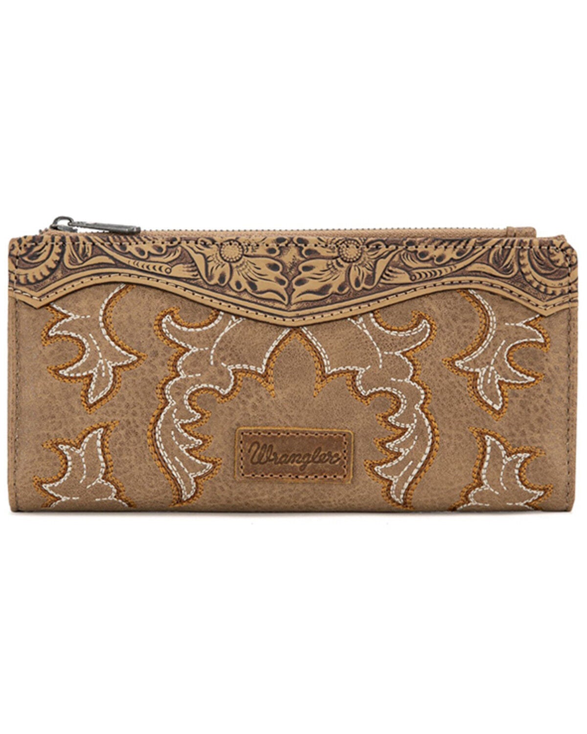 Image #1 - Wrangler Women's Jessie Tooled Bi-Fold Wallet, Khaki, hi-res