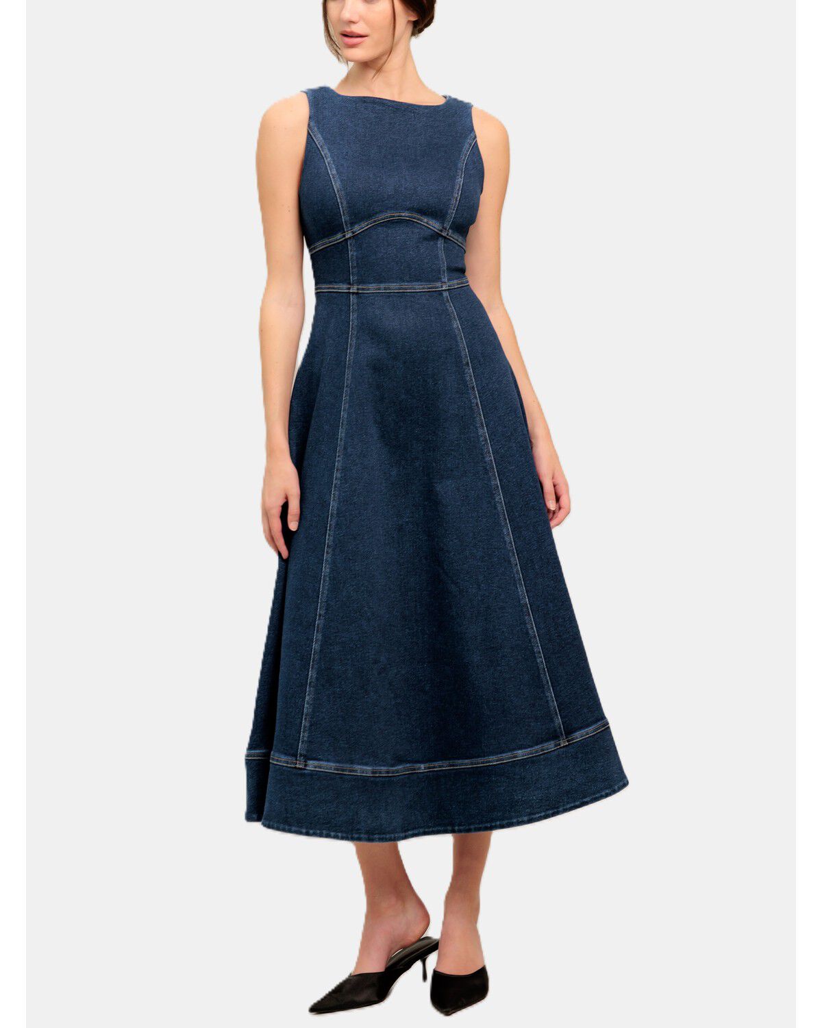 Image #3 - Flying Tomato Women's Simple Statement Denim Midi Dress, Dark Wash, hi-res