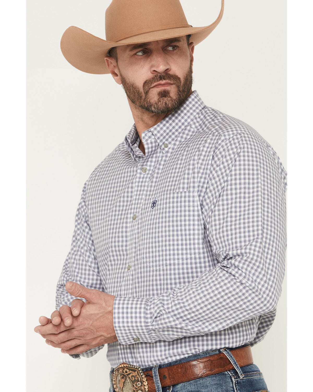 Image #2 - Ariat Men's Pro Series Blaire Plaid Print Long Sleeve Button-Down Western Shirt, Grey, hi-res