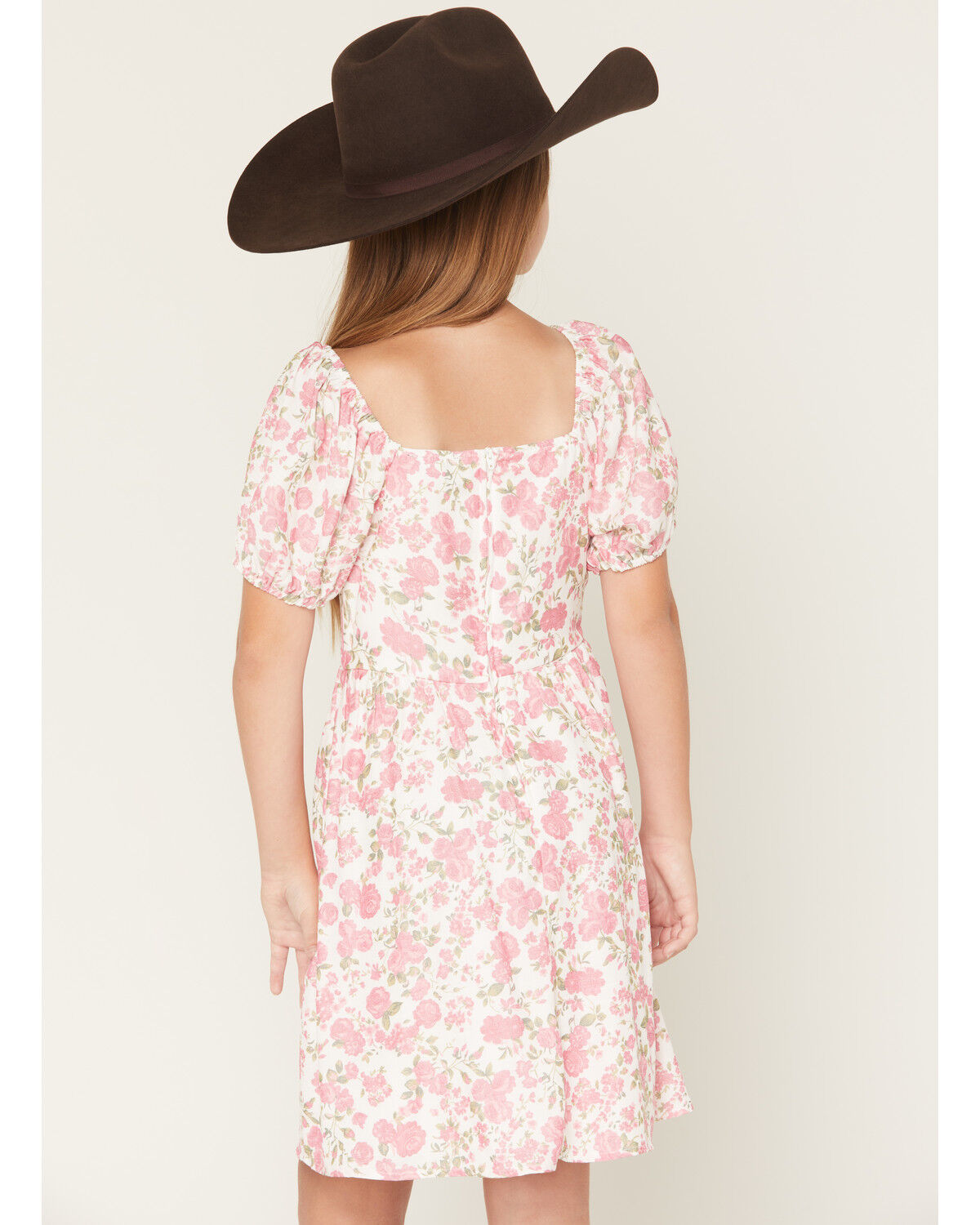 Image #4 - Trixxi Little Girls' Floral Print Puff Sleeve Midi Dress, Pink, hi-res