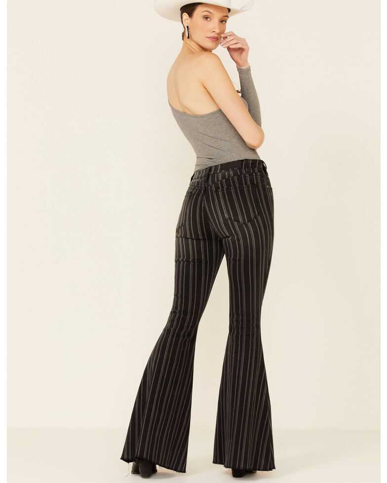 Rock & Roll Denim Women's Striped Bell Bottom Jeans, Black, hi-res