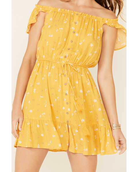 Image #3 - Miss Me Women's Floral Button Front Off-Shoulder Dress, Yellow, hi-res