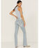 Grace in LA Women's Fleur De Lis Pocket Southwestern Bootcut Jeans, Blue, hi-res