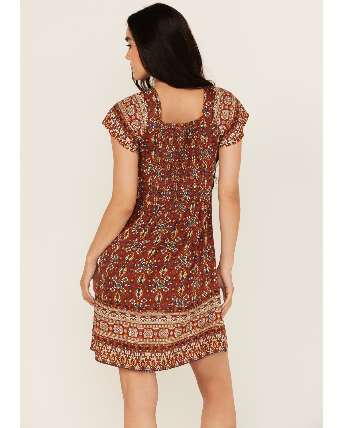 Image #4 - Idyllwind Women's Saxony Tapestry Print Short Sleeve Mini Dress, Caramel, hi-res