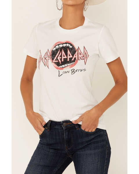 Def Leppard Women's Love Bites Mouth Graphic Short Sleeve Tee , White, hi-res