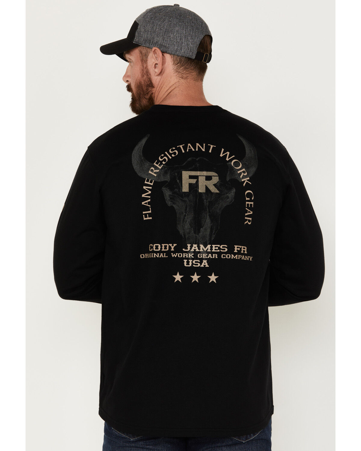 Image #1 - Cody James Men's Bull Skull Logo Graphic Long Sleeve Work T-Shirt, Black, hi-res
