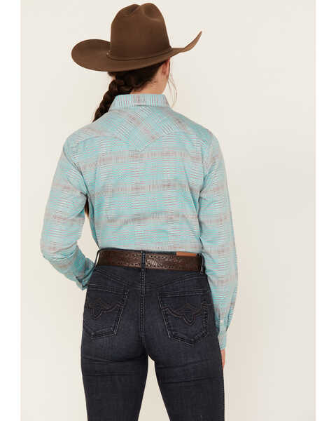 Image #4 - Rough Stock by Panhandle Women's Long Sleeve Pearl Snap Western Shirt, Turquoise, hi-res