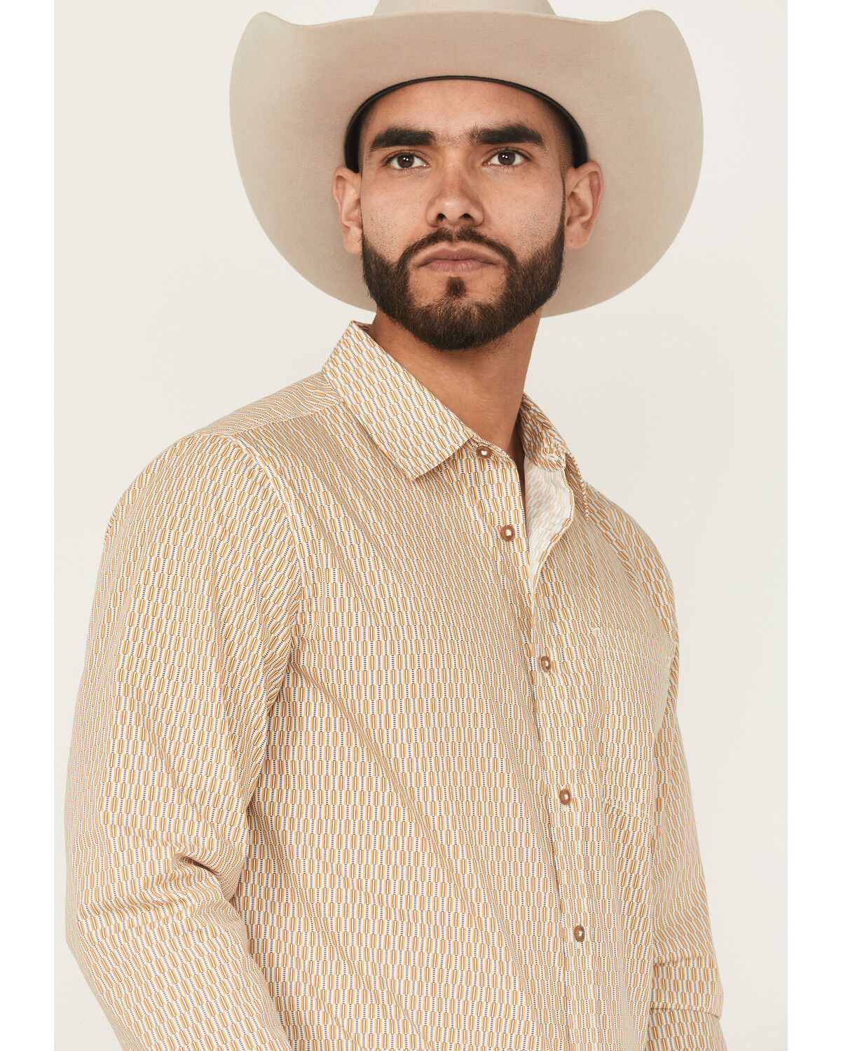 Image #2 - Gibson Trading Co Men's Lampshade Geo Print Long Sleeve Button-Down Stretch Western Shirt, Gold, hi-res