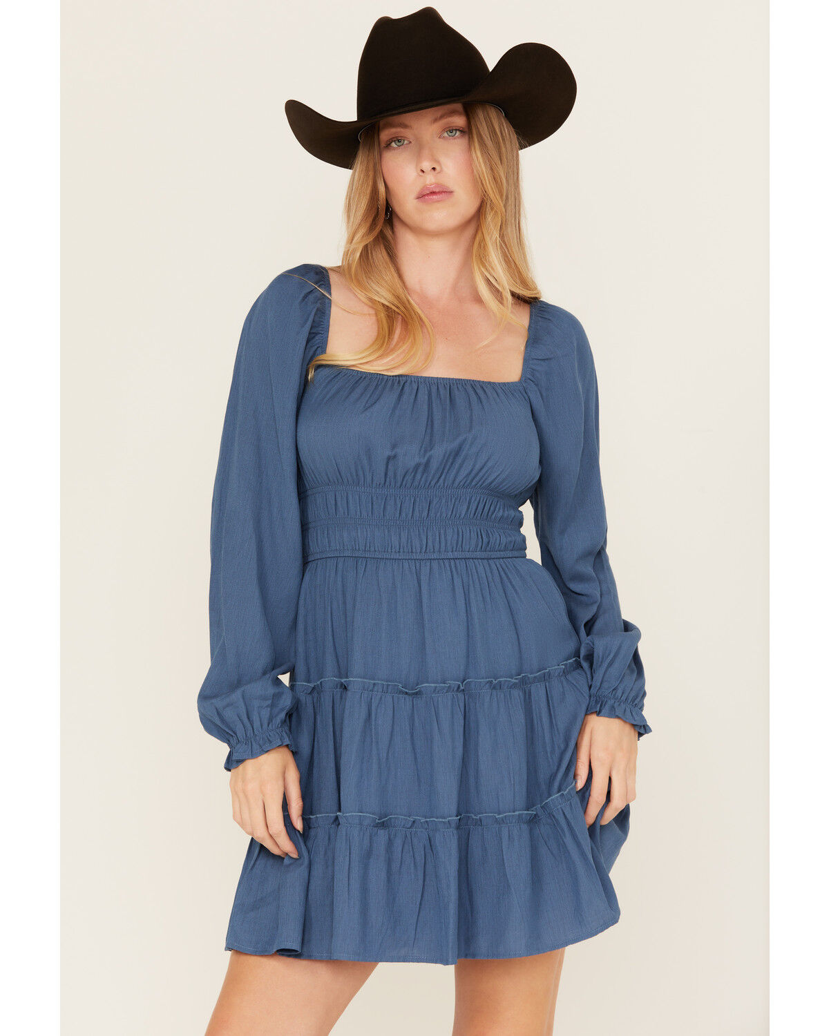 Image #1 - Ash & Violet Women's Long Sleeve Tiered Mini Dress, Teal, hi-res