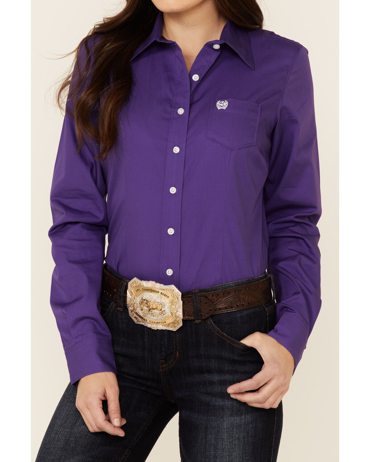 Image #3 - Cinch Women's Solid Purple Long Sleeve Button-Down Western Core Shirt, Purple, hi-res