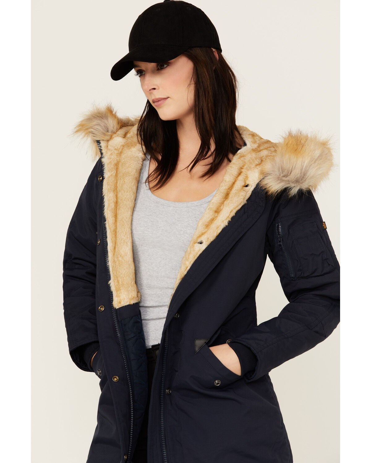 Image #2 - Alpha Industries Women's Elyse Gen II Hooded Parka, Navy, hi-res