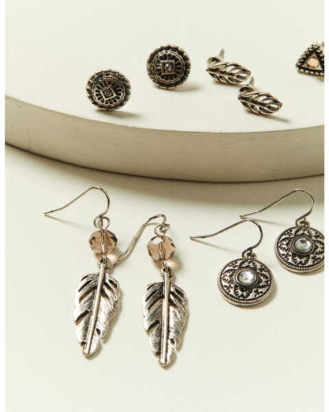 Image #2 - Shyanne Women's Shimmer Concho Feather Earring 6-Piece Set, Silver, hi-res