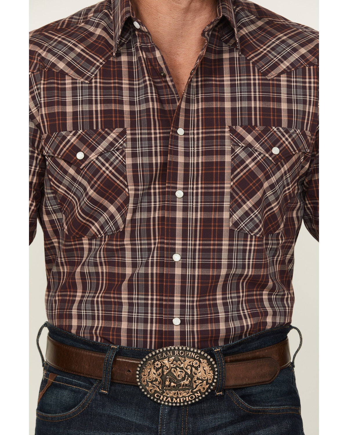 Image #3 - Rough Stock by Panhandle Men's Plaid Print Long Sleeve Pearl Snap Western Shirt, Purple, hi-res