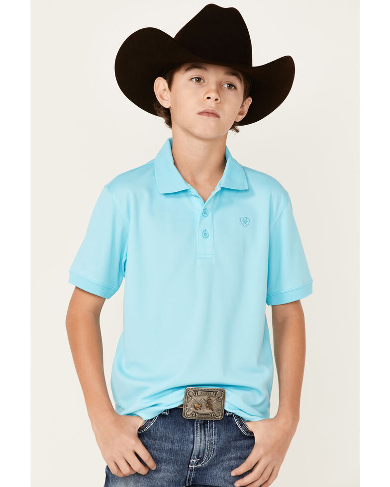 Ariat Boys' Solid Turquoise Tek Short Sleeve Polo Shirt , Turquoise, hi-res