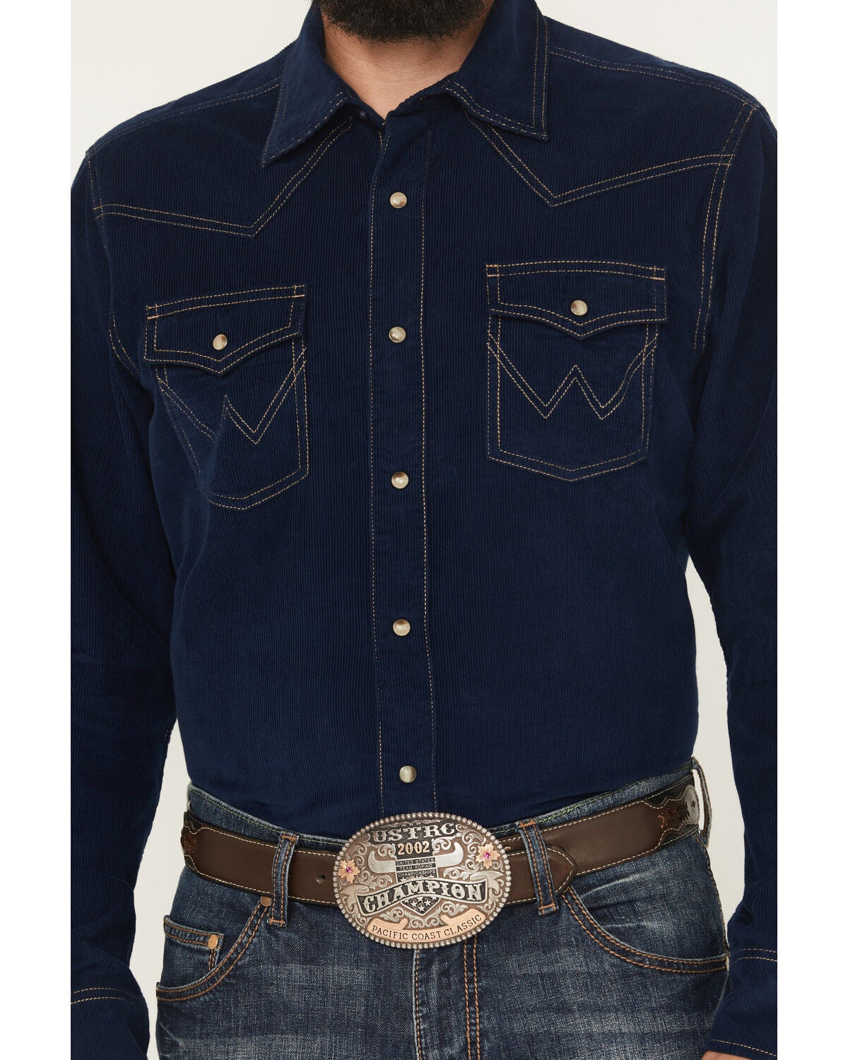Image #3 - Wrangler Retro Men's Solid Corduroy Long Sleeve Snap Western Shirt, Navy, hi-res