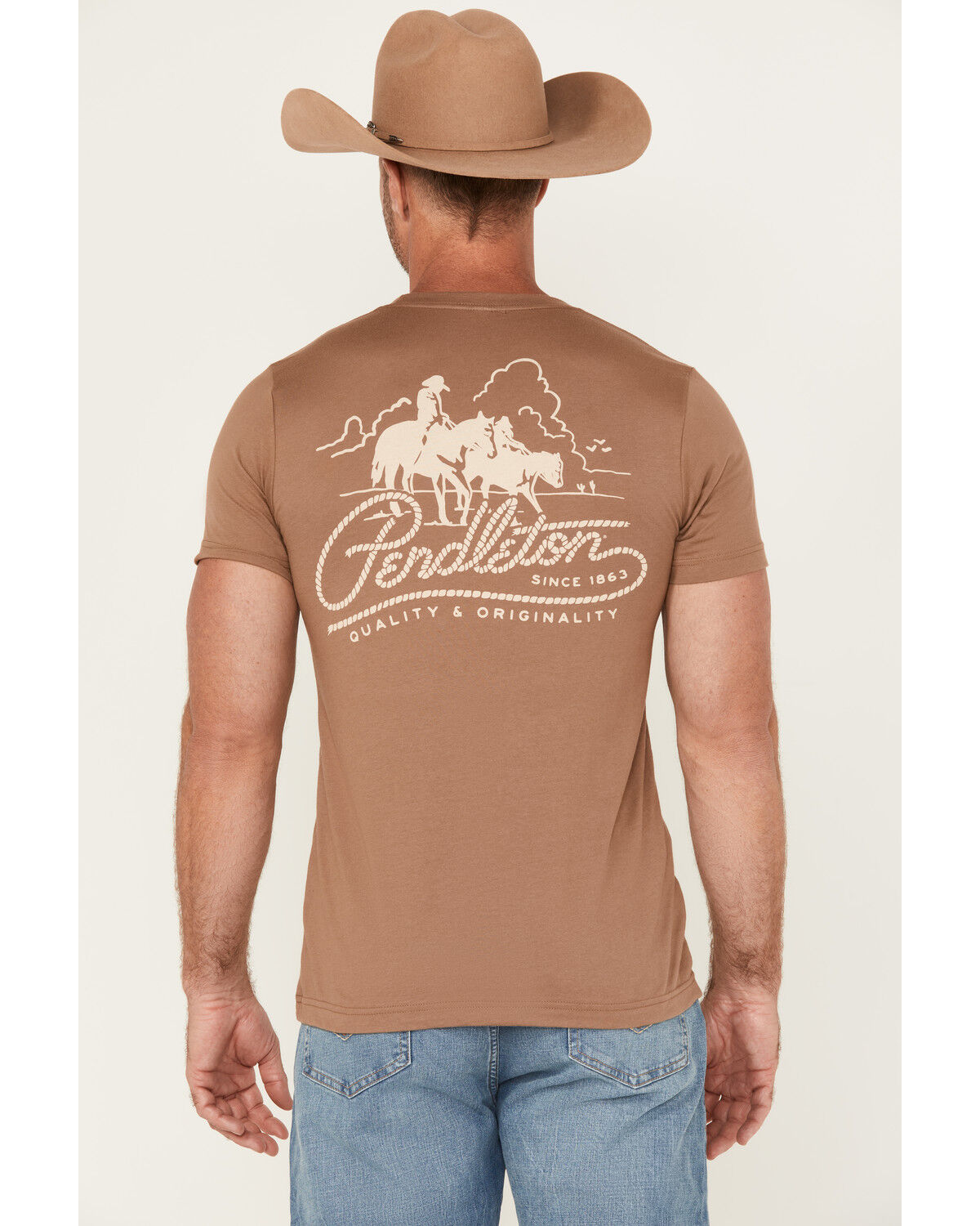 Image #1 - Pendleton Men's Boot Barn Exclusive Lasso Short Sleeve Graphic T-Shirt, Lt Brown, hi-res