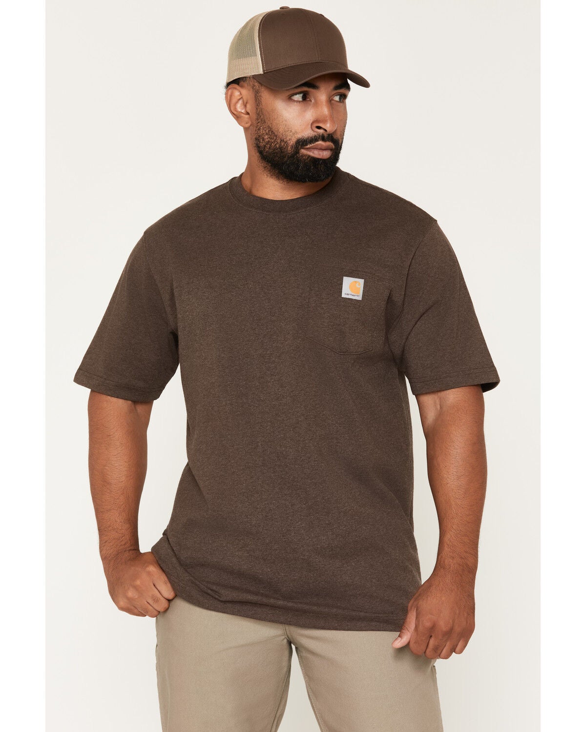 Image #1 - Carhartt Men's Iconic Short Sleeve Pocket Work Shirt, Brown, hi-res