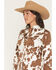 Image #2 - Shyanne Women's Junegrass Cow Print Long Sleeve Snap Stretch Western Shirt, Coffee, hi-res