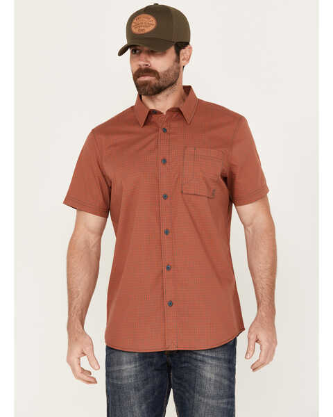 Brothers and Sons Men's Andrews Plaid Print Short Sleeve Button Down Western Shirt, Orange, hi-res
