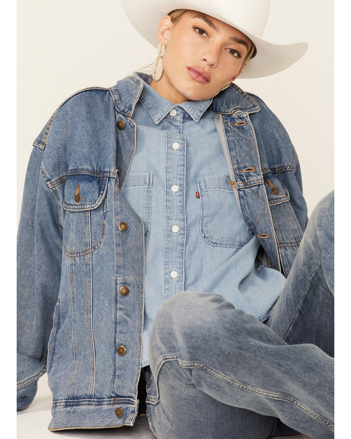 Image #1 - Levis Women's Kinsley Denim Utility Shirt, Light Blue, hi-res